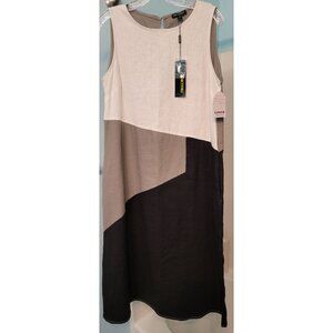 NWT MEDIUM For Cynthia Women's LinenBlend Colorblock Sleeveless Midi Black White